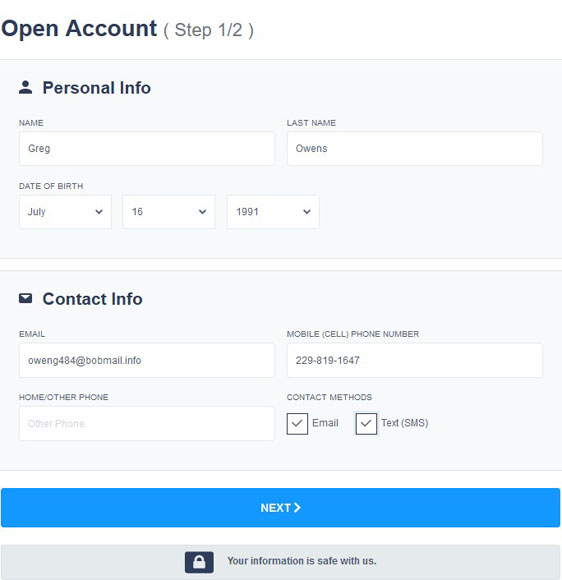 BetUS Open Account (Step 1)