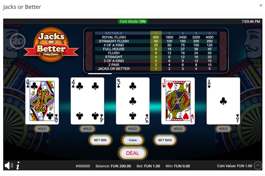 MYB Casino Video Poker Desktop- Jacks or Better Poker