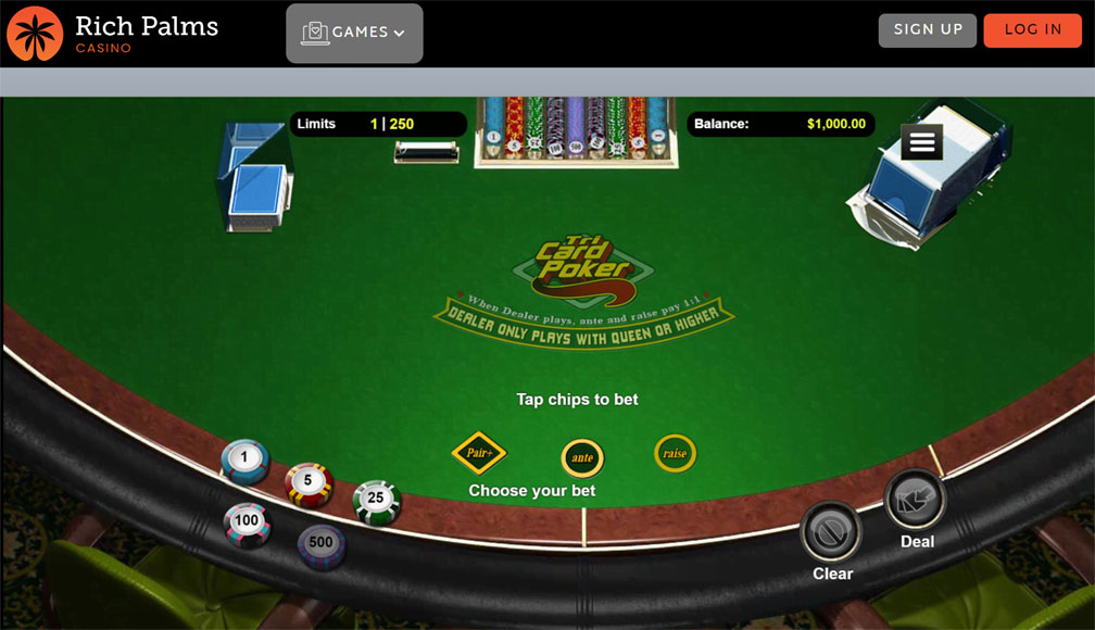 Rich Palms Table Poker Desktop- Tri Card Poker