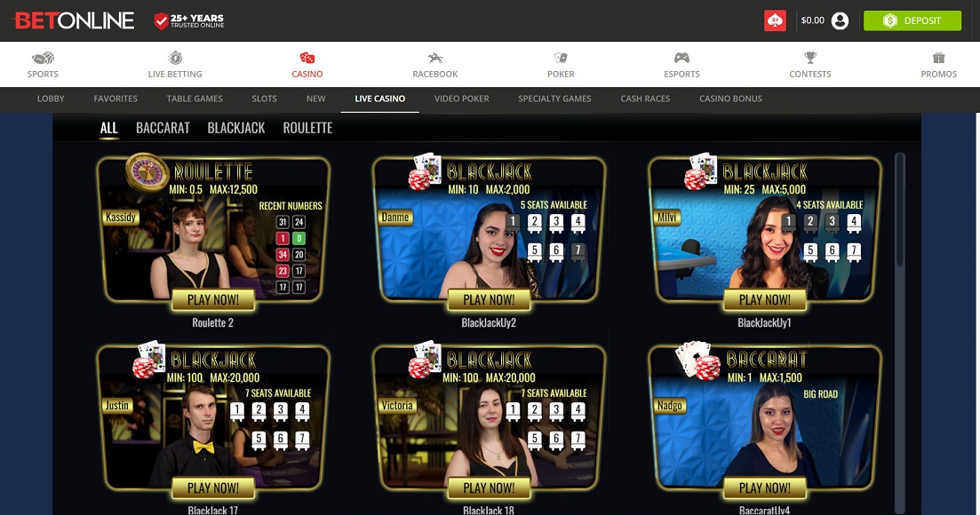 BetOnline Casino Live Dealer Games Desktop