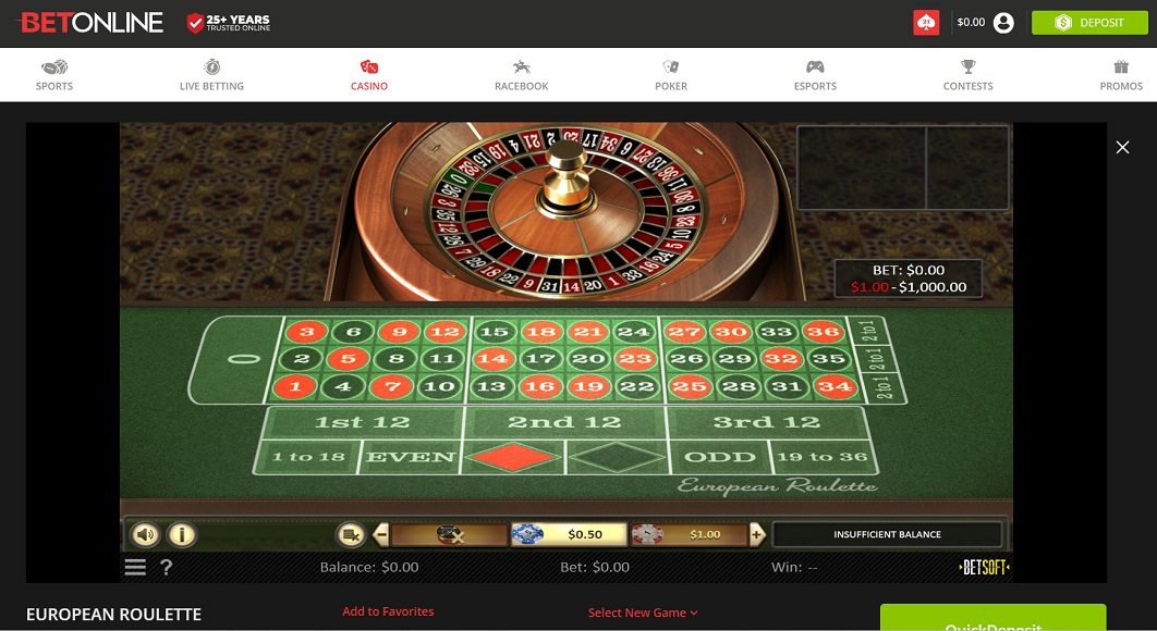 BetOnline Casino Roulette Desktop- European Roulette