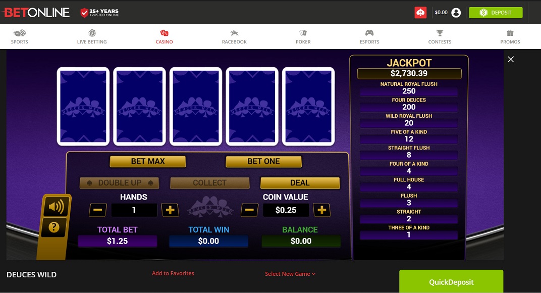 BetOnline Casino Video Poker Desktop- Deuces Wild