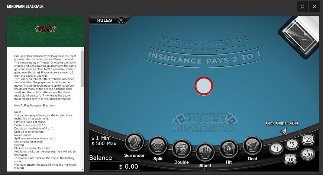 Ignition Casino Blackjack Desktop- European Blackjack