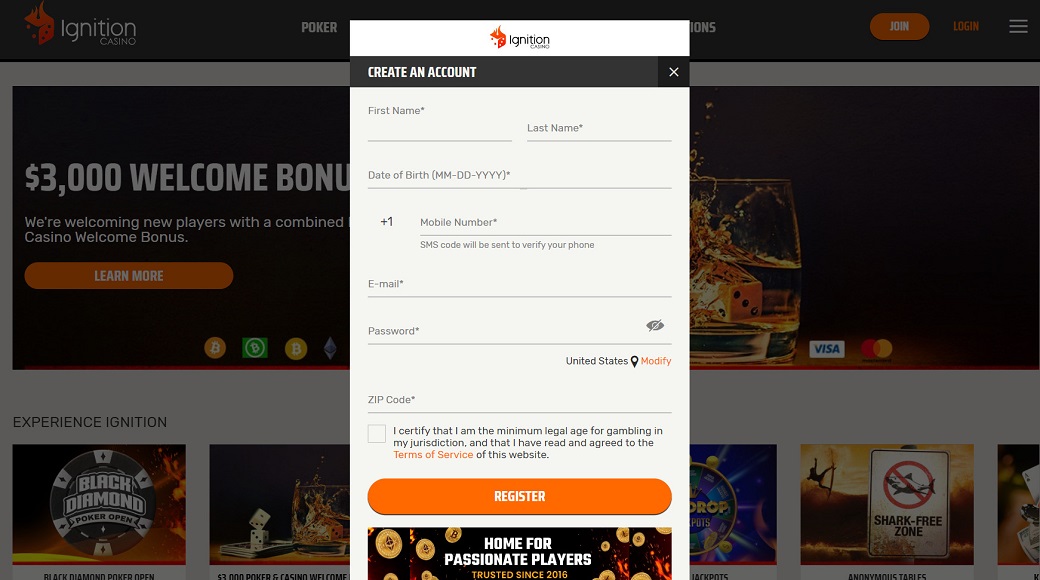 Ignition Casino Redeem Bonus Code- Step 1