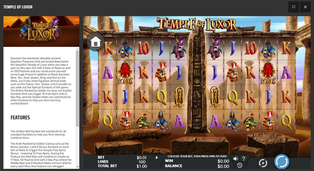 Ignition Casino Slot Game Desktop- Temple of Luxor